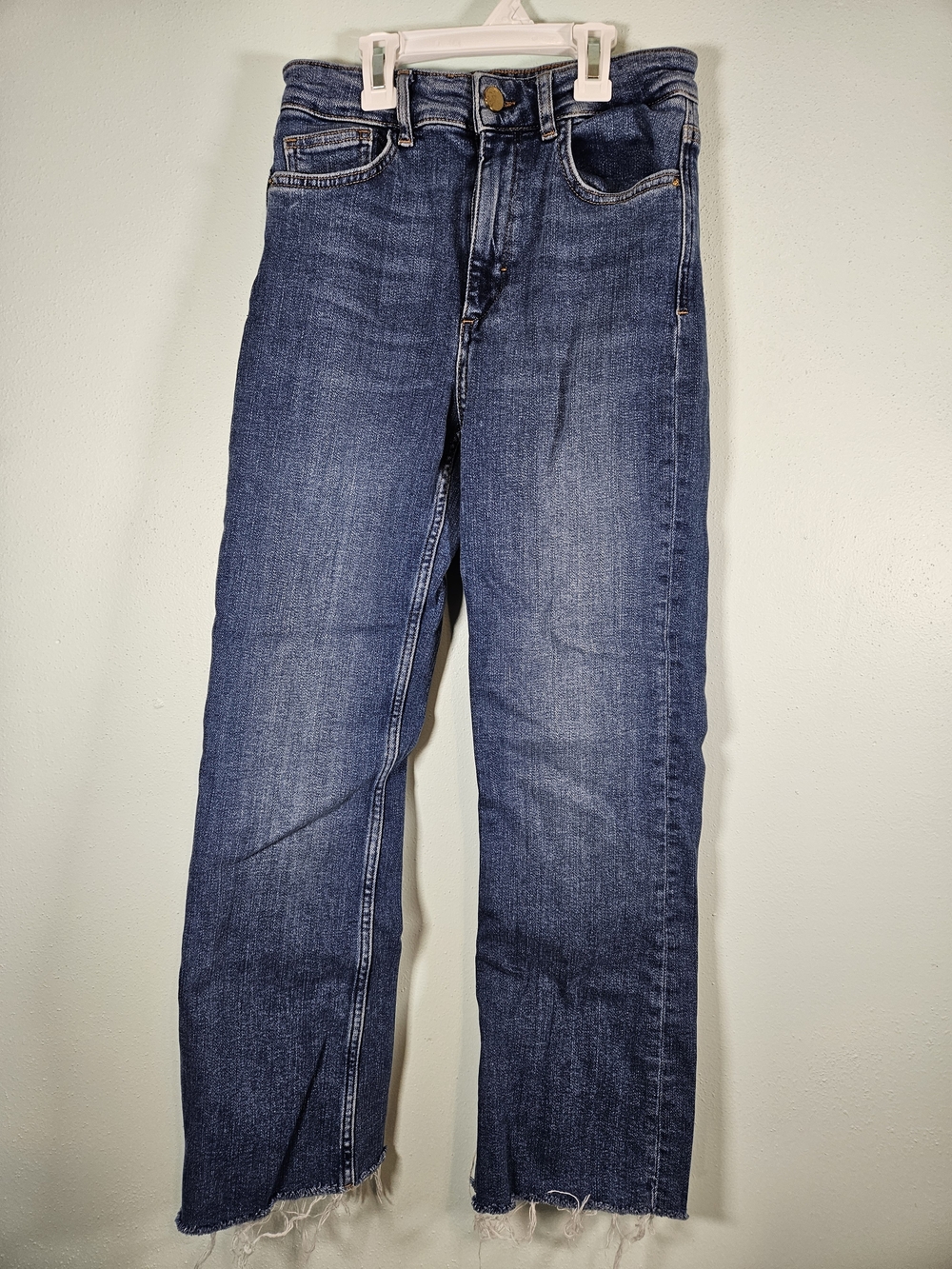 Zara Mid-Blue Straight Leg Jeans with Raw Hem